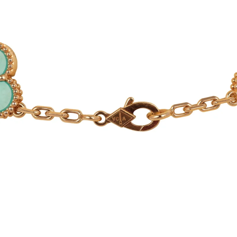 VAN CLEEF & ARPELS VINTAGE ALHAMBRA 20 MOTIF LONG NECKLACE AMAZONITE 18K YELLOW GOLD