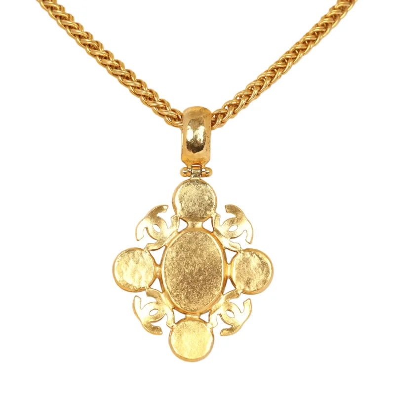 CHANEL LONG CC GRIPOIX STONE PENDANT NECKLACE TIGER EYE, GOLD PLATED HARDWARE