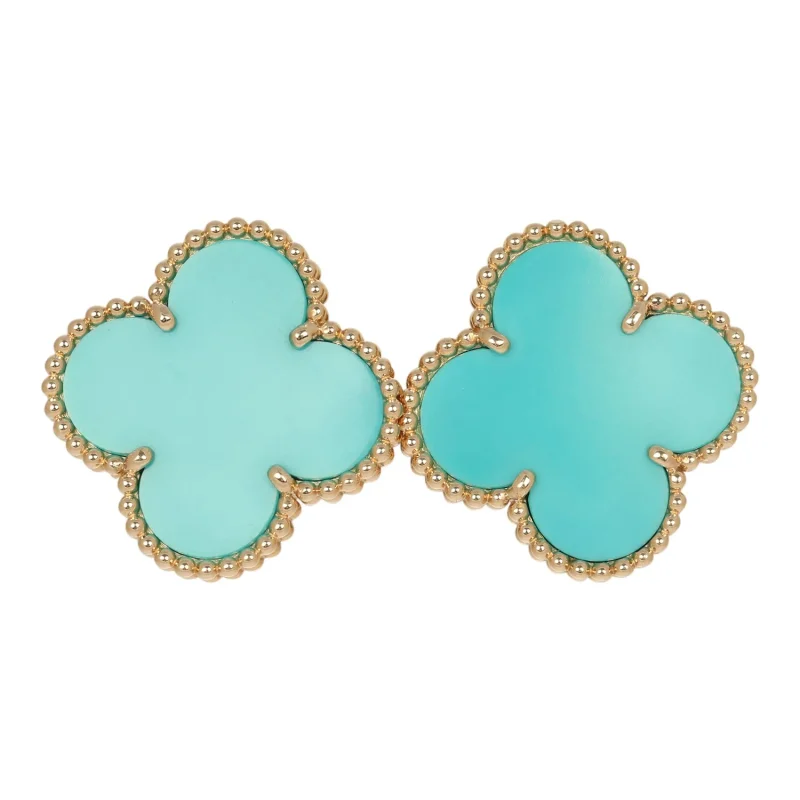 VAN CLEEF & ARPELS MAGIC ALHAMBRA TURQUOISE EARRINGS 18K YELLOW GOLD