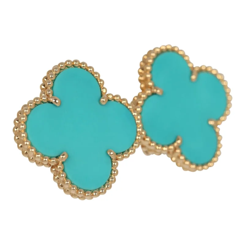 VAN CLEEF & ARPELS MAGIC ALHAMBRA TURQUOISE EARRINGS 18K YELLOW GOLD