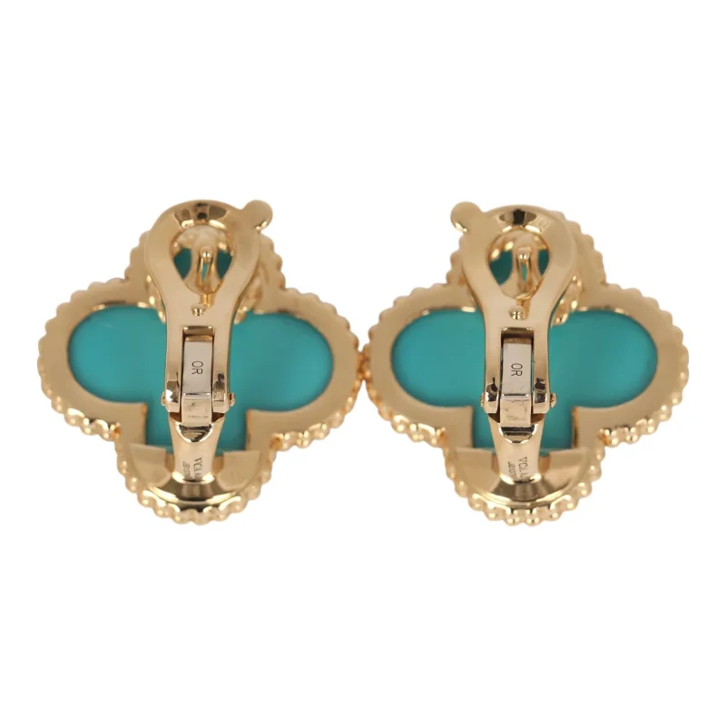 VAN CLEEF & ARPELS MAGIC ALHAMBRA TURQUOISE EARRINGS 18K YELLOW GOLD