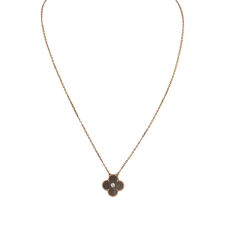 VAN CLEEF & ARPELS 2023 HOLIDAY VINTAGE ALHAMBRA PENDANT NECKLACE SILVER OBSIDIAN WHITE DIAMOND ROSE GOLD