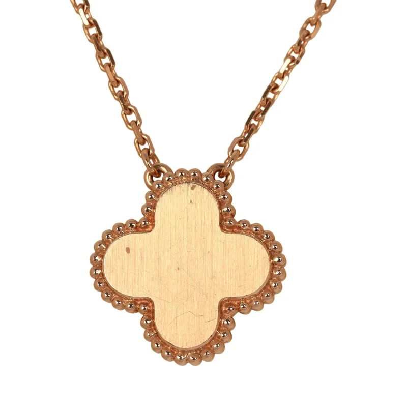 VAN CLEEF & ARPELS 2023 HOLIDAY VINTAGE ALHAMBRA PENDANT NECKLACE SILVER OBSIDIAN WHITE DIAMOND ROSE GOLD