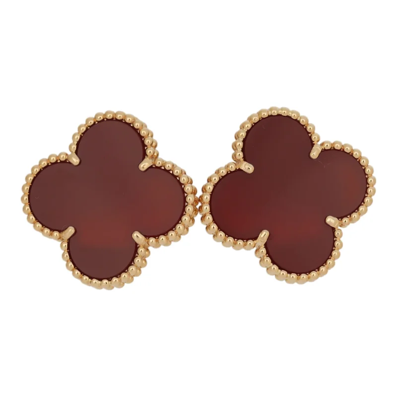 VAN CLEEF & ARPELS MAGIC ALHAMBRA CARNELIAN EARRINGS 18K YELLOW GOLD
