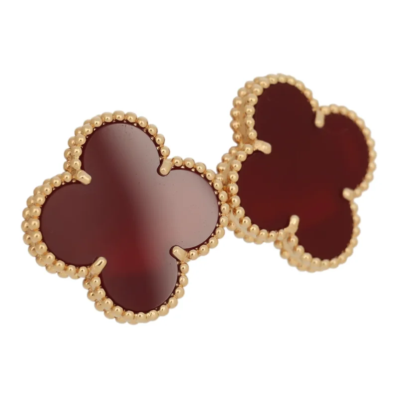 VAN CLEEF & ARPELS MAGIC ALHAMBRA CARNELIAN EARRINGS 18K YELLOW GOLD