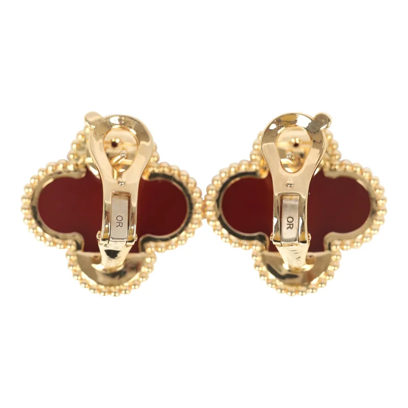 VAN CLEEF & ARPELS MAGIC ALHAMBRA CARNELIAN EARRINGS 18K YELLOW GOLD
