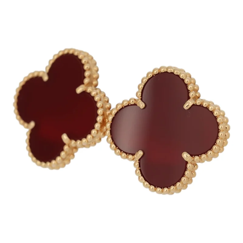 VAN CLEEF & ARPELS MAGIC ALHAMBRA CARNELIAN EARRINGS 18K YELLOW GOLD