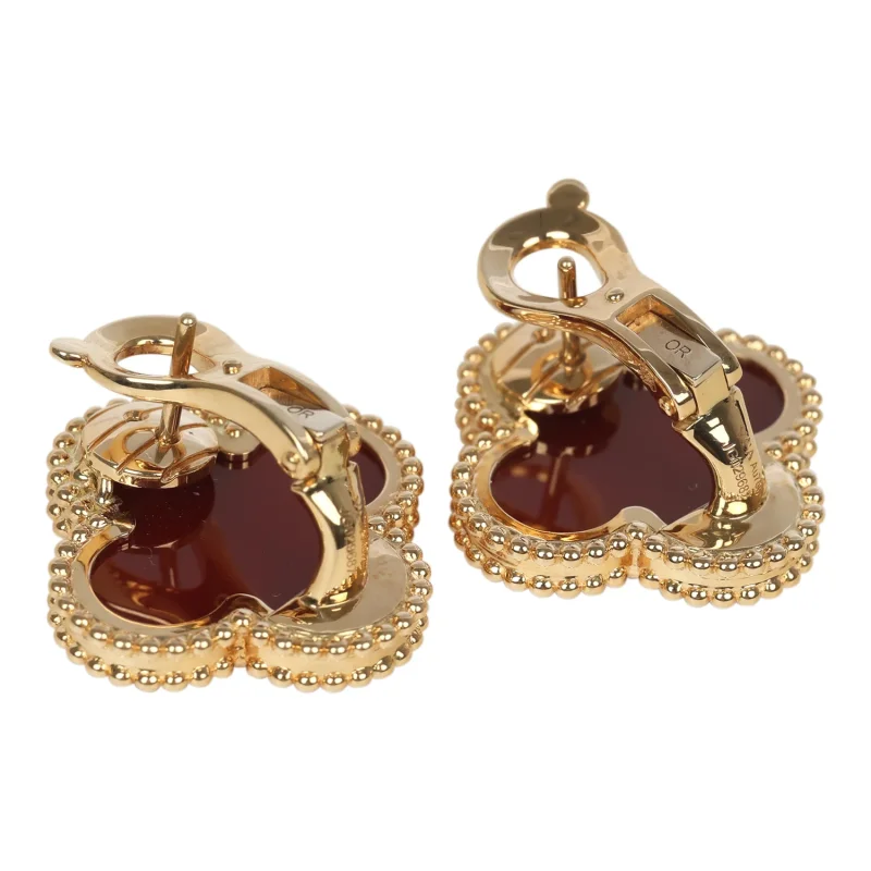 VAN CLEEF & ARPELS MAGIC ALHAMBRA CARNELIAN EARRINGS 18K YELLOW GOLD