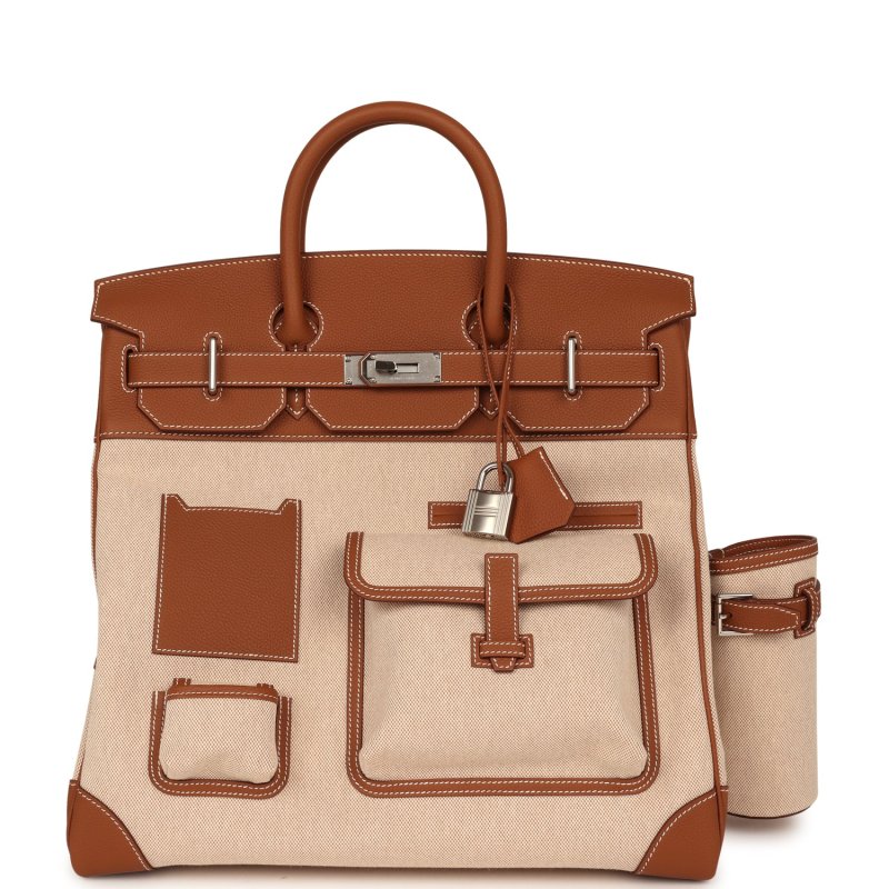 HERMèS BIRKIN CARGO HAC 40 GOLD TOGO, ECRU-BEIGE CARGO H CANVAS PALLADIUM HARDWARE