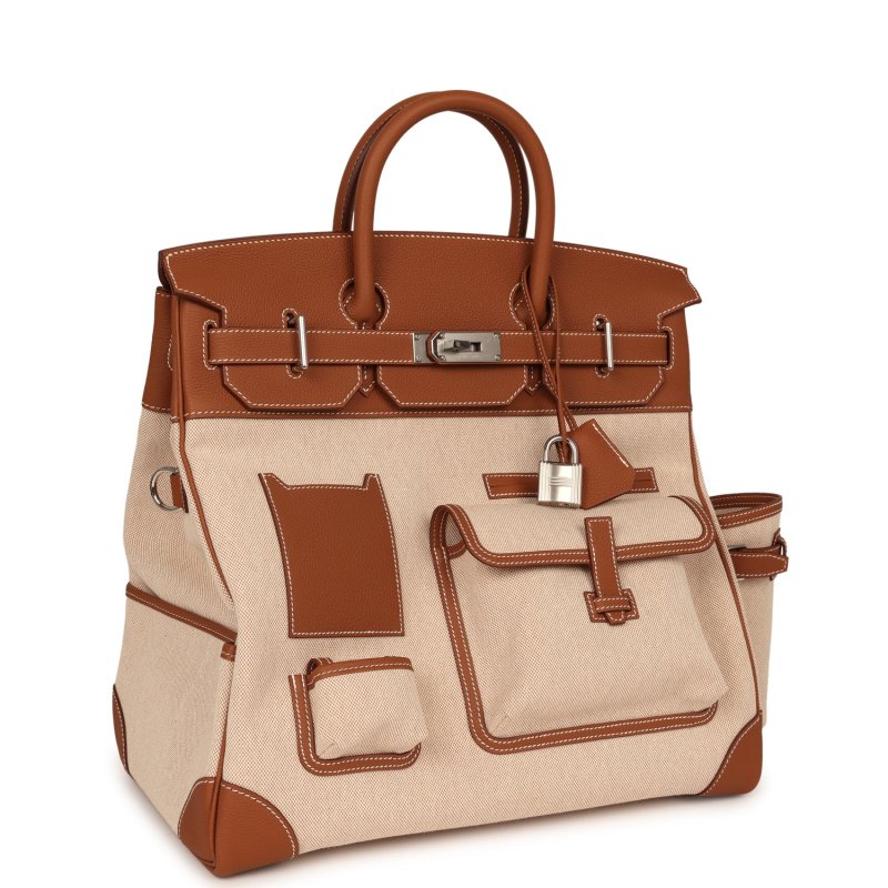 HERMèS BIRKIN CARGO HAC 40 GOLD TOGO, ECRU-BEIGE CARGO H CANVAS PALLADIUM HARDWARE