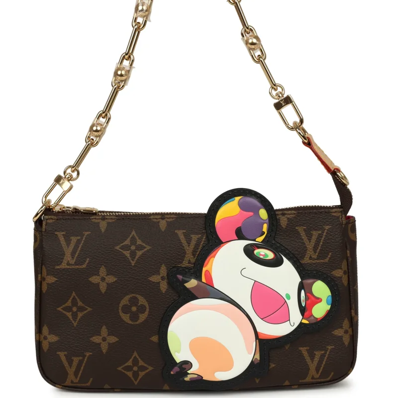 LOUIS VUITTON X TAKASHI MURAKAMI PANDA POCHETTE ACCESSORIES BROWN MONOGRAM GOLD HARDWARE