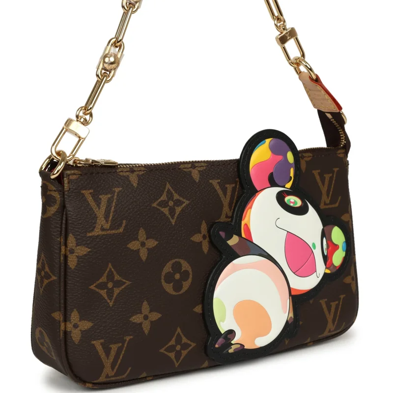 LOUIS VUITTON X TAKASHI MURAKAMI PANDA POCHETTE ACCESSORIES BROWN MONOGRAM GOLD HARDWARE