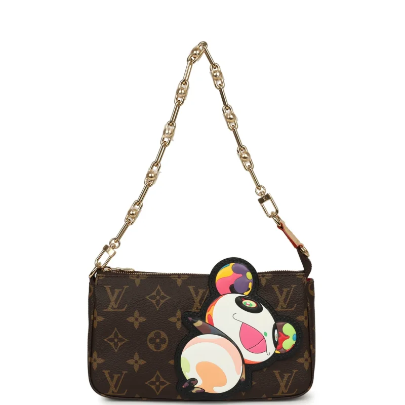 LOUIS VUITTON X TAKASHI MURAKAMI PANDA POCHETTE ACCESSORIES BROWN MONOGRAM GOLD HARDWARE