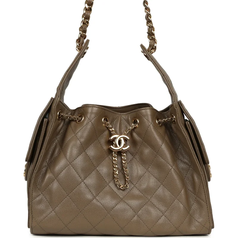 CHANEL SMALL 25 HOBO BAG DARK KHAKI CAVIAR GOLD HARDWARE