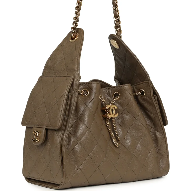 CHANEL SMALL 25 HOBO BAG DARK KHAKI CAVIAR GOLD HARDWARE