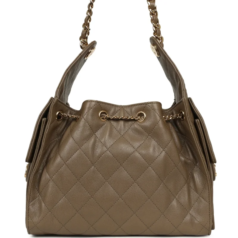 CHANEL SMALL 25 HOBO BAG DARK KHAKI CAVIAR GOLD HARDWARE