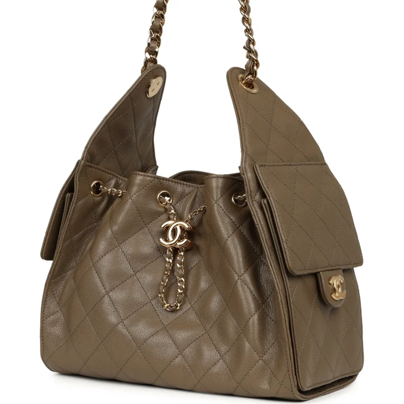 CHANEL SMALL 25 HOBO BAG DARK KHAKI CAVIAR GOLD HARDWARE