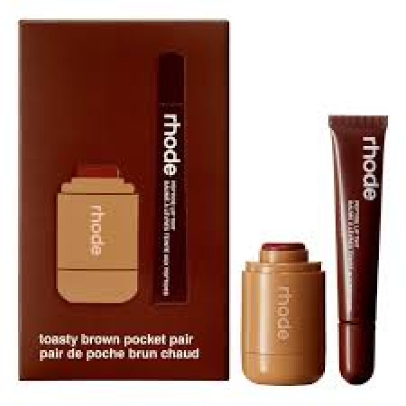 RHODE  POCKET PAIR LIMITED EDITION LIP + CHEEK SET COLOR: TOASTED TEDDY + ESPRESSO - A TOASTY BROWN PAIR