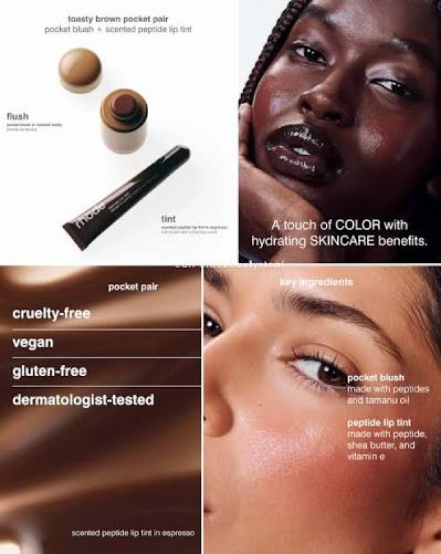 RHODE  POCKET PAIR LIMITED EDITION LIP + CHEEK SET COLOR: TOASTED TEDDY + ESPRESSO - A TOASTY BROWN PAIR